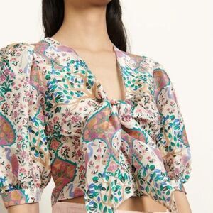 NWOT ♡ Sandro Paris ♡ Iram Linen and Shantung Silk Blend Cropped Blouse - Size 6